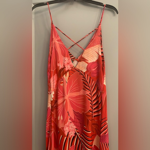 Farm Rio Philipa Maxi Dress size Large Red Tropical Floral Palm Leaf Print Boho - Picture 7 of 14